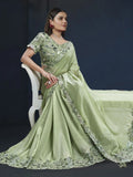 Exquisite Pista Green Sequins Tussar Silk Event Wear Saree With Blouse