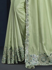 Exquisite Pista Green Sequins Tussar Silk Event Wear Saree With Blouse