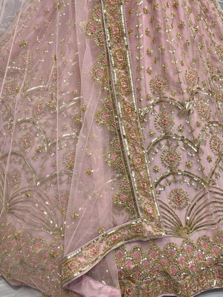 Wonderful Pink Cut-dana Work Net Reception Wear Lehenga Choli
