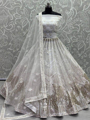 Elegant White Sequined Embroidery Party Wear Lehenga Choli
