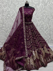 Sumptuous Wine Sequined Embroidery Party Wear Lehenga Choli