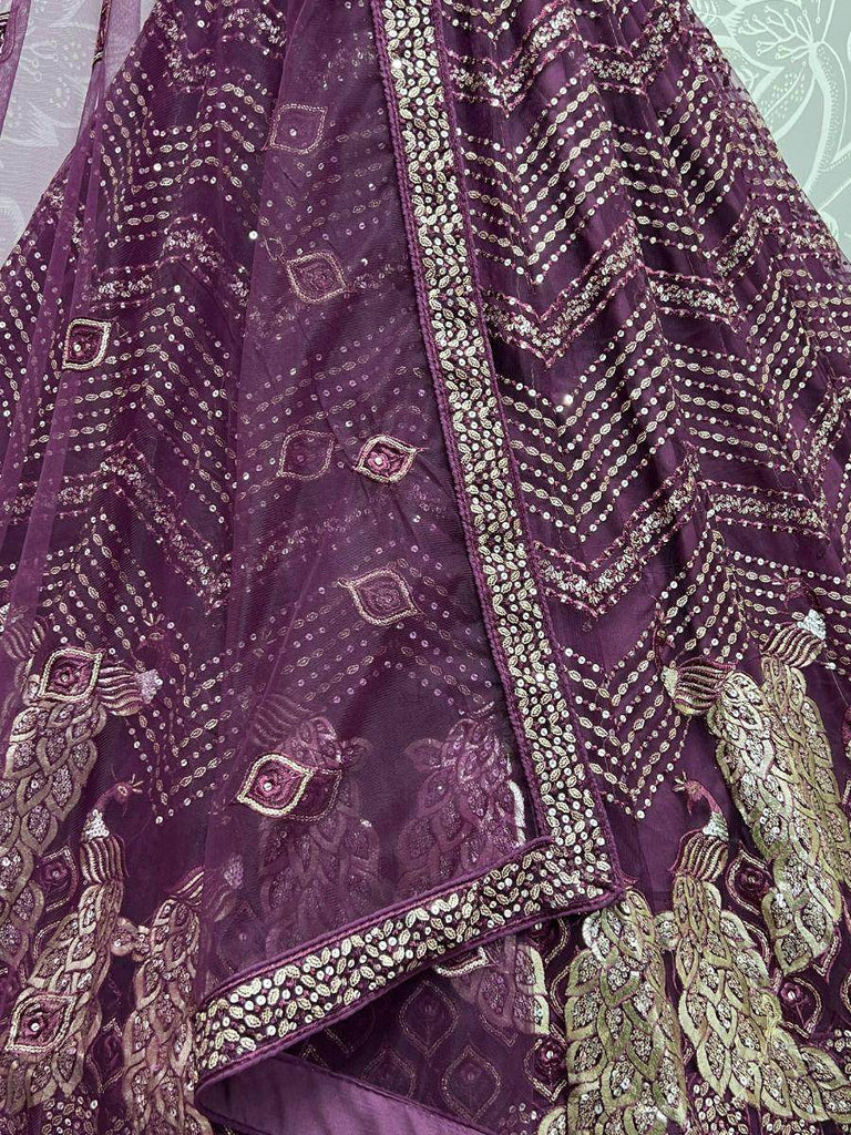 Sumptuous Wine Sequined Embroidery Party Wear Lehenga Choli