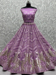 Spectacular Purple Multi-thread Embroidery Reception Wear Lehenga Choli
