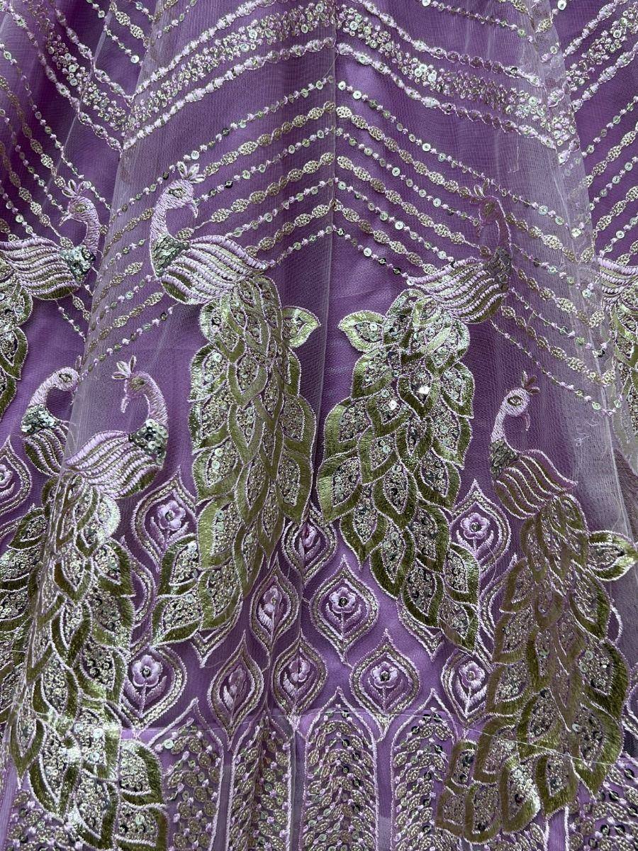 Purple lehenga with peacock embroidery and sequin detailing, ethnic Indian wear