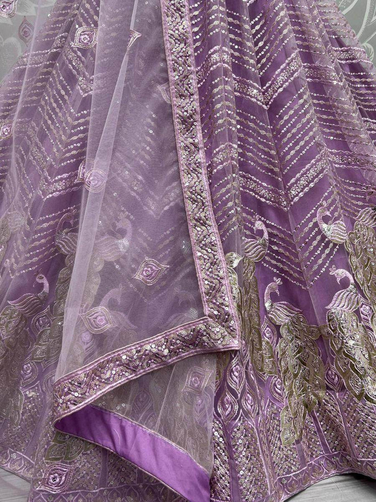 Spectacular Purple Multi-thread Embroidery Reception Wear Lehenga Choli