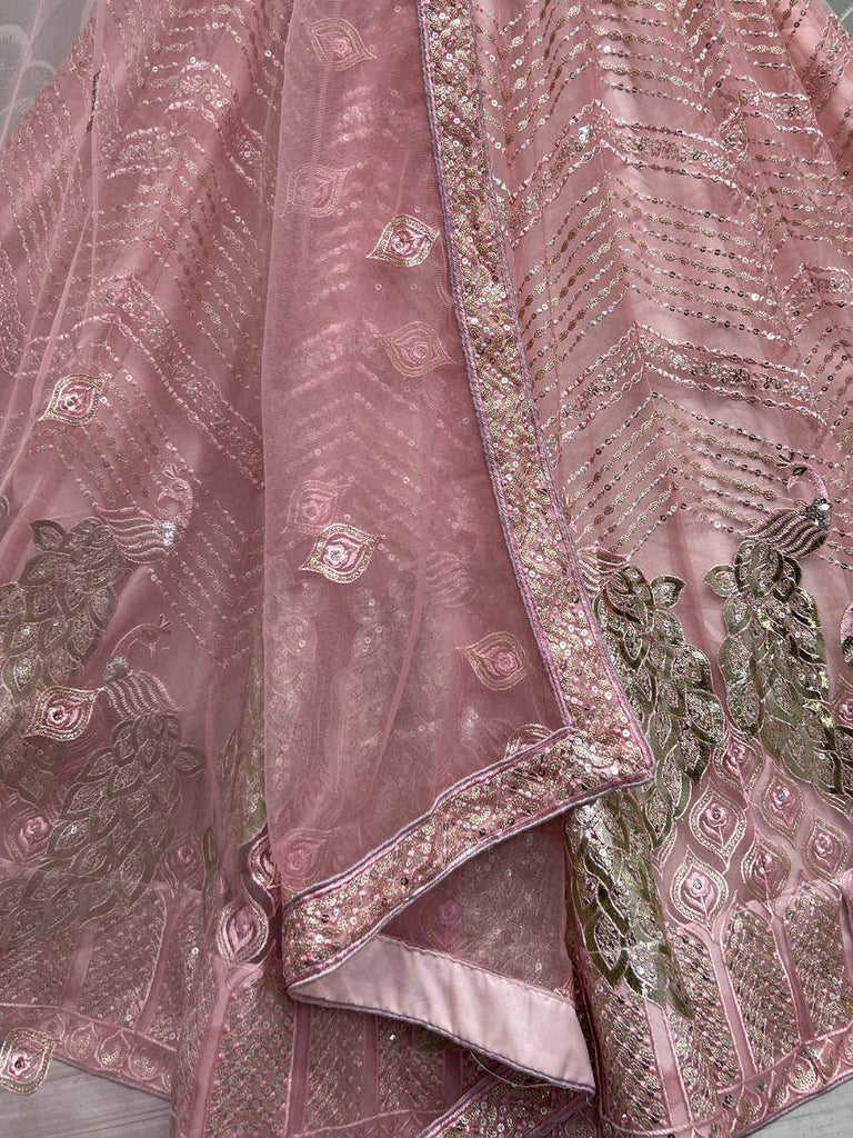 Dazzling Pink Sequined Embroidery Marriage Party Lehenga Choli