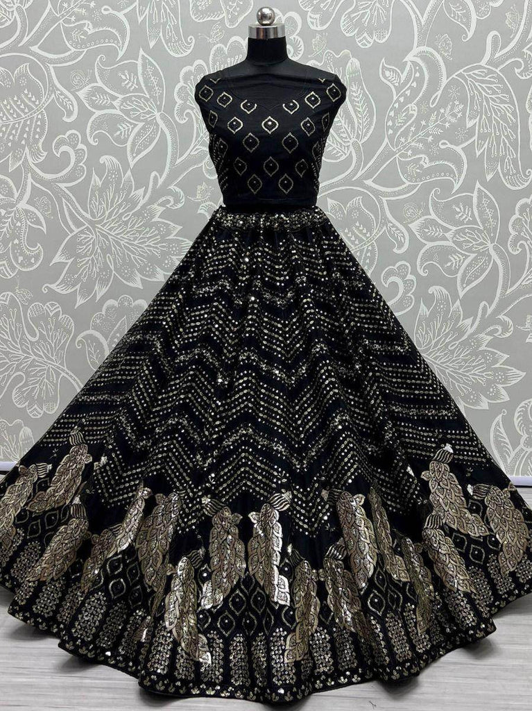 Luscious Black Fancy Sequined Embroidery Cocktail Party Lehenga Choli