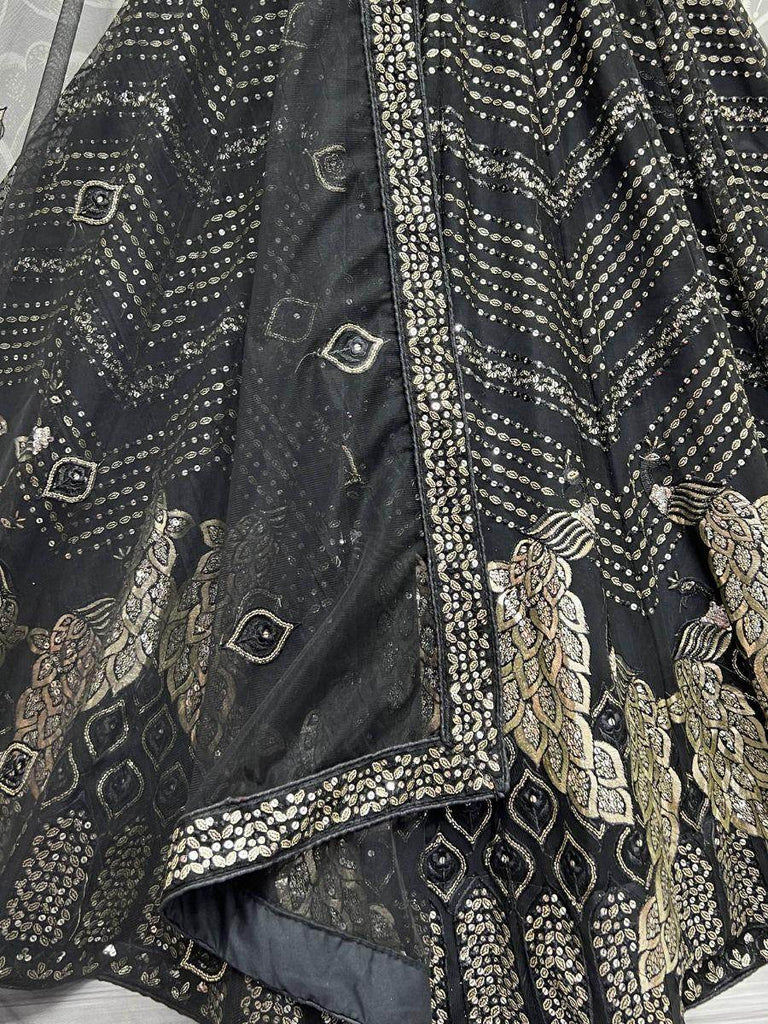 Luscious Black Fancy Sequined Embroidery Cocktail Party Lehenga Choli