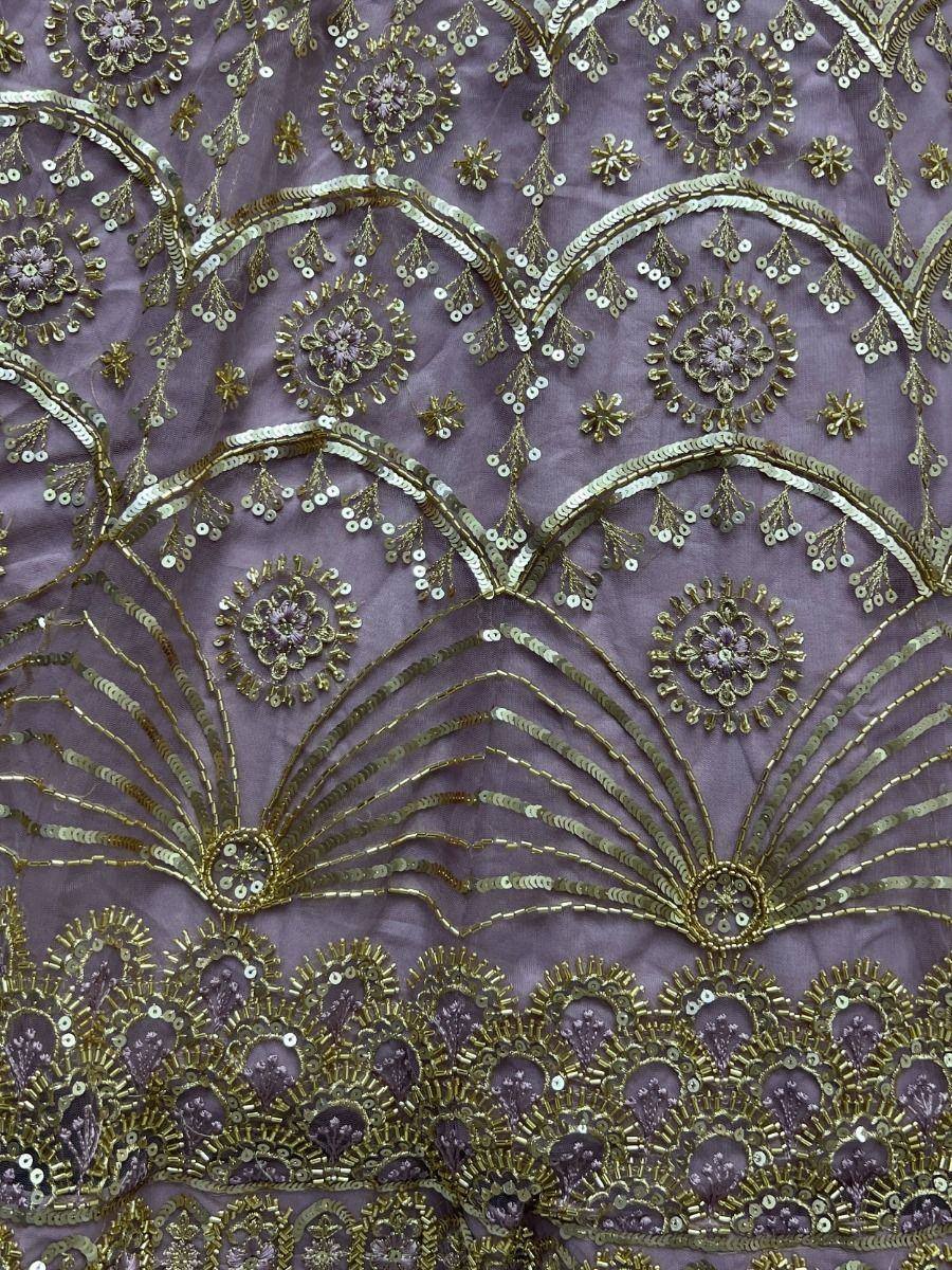 Purple ethnic fabric with gold sequin embroidery, perfect for designer lehenga or saree