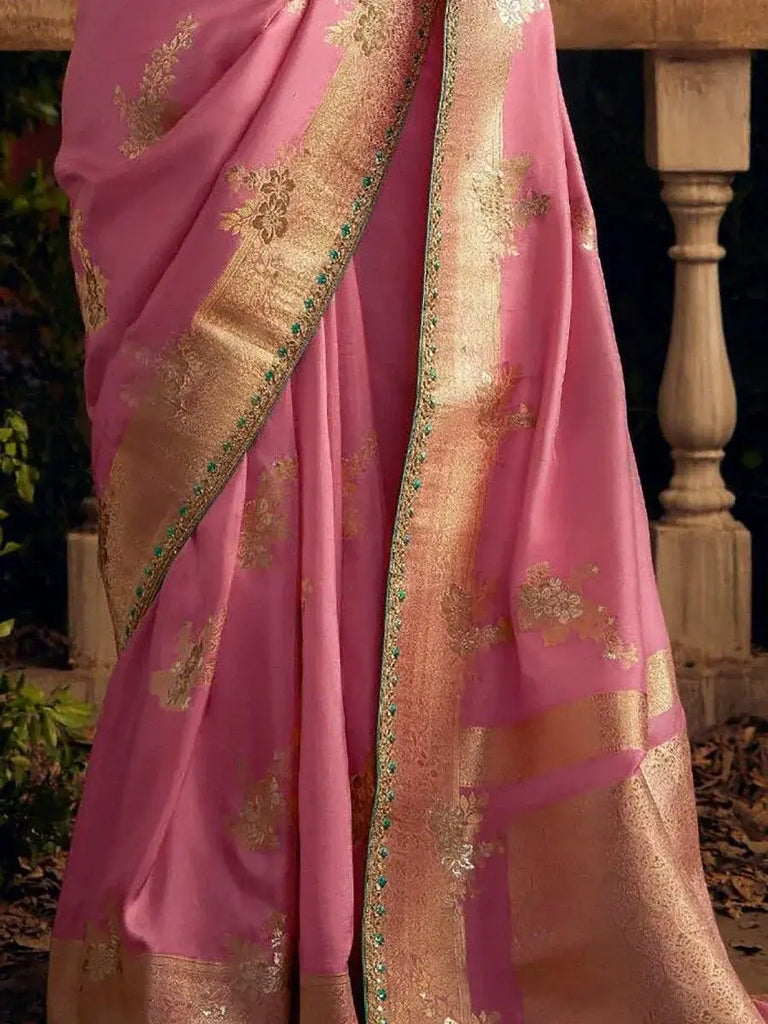 Charming Light Pink Zari Woven Dola Silk Festival Wear Saree With Blouse