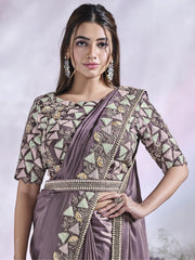Fantastic Dusty Purple Sequins Satin Ready To Wear Saree With Blouse
