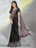 Attractive Black Sequins Work Satin Ready To Wear Saree With Blouse