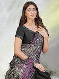 Attractive Black Sequins Work Satin Ready To Wear Saree With Blouse