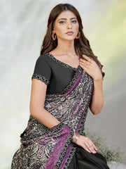 Attractive Black Sequins Work Satin Ready To Wear Saree With Blouse
