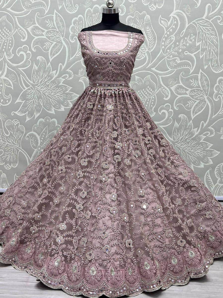 Glorious Lilac Dori Embroidery Net Wedding Wear Lehenga Choli