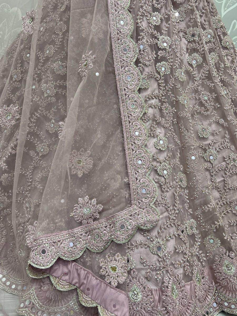 Glorious Lilac Dori Embroidery Net Wedding Wear Lehenga Choli