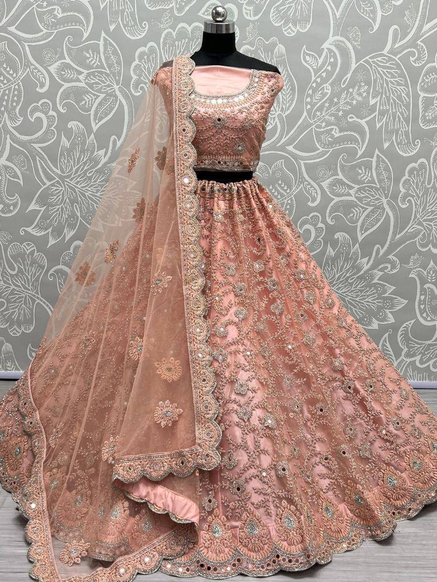Pink embroidered lehenga choli with dupatta, Indian ethnic wear for weddings and festivals