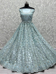 Seductive Ice-Blue Dori Embroidery Net Wedding Wear Lehenga Choli