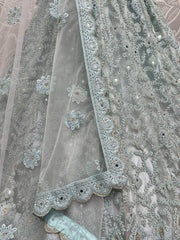 Seductive Ice-Blue Dori Embroidery Net Wedding Wear Lehenga Choli