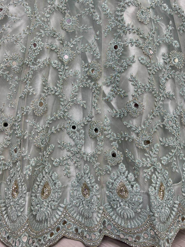 Seductive Ice-Blue Dori Embroidery Net Wedding Wear Lehenga Choli