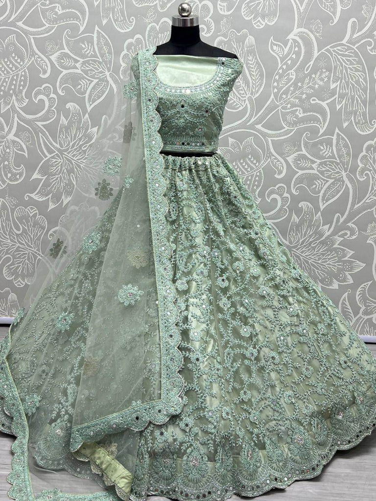 Beauteous Green Dori Embroidery Net Engagement Wear Lehenga Choli