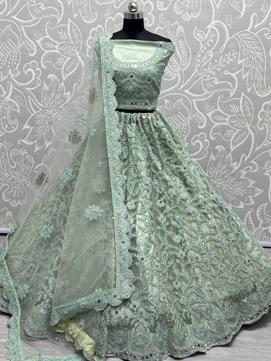 Beauteous Green Dori Embroidery Net Engagement Wear Lehenga Choli