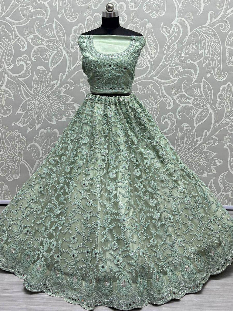 Beauteous Green Dori Embroidery Net Engagement Wear Lehenga Choli
