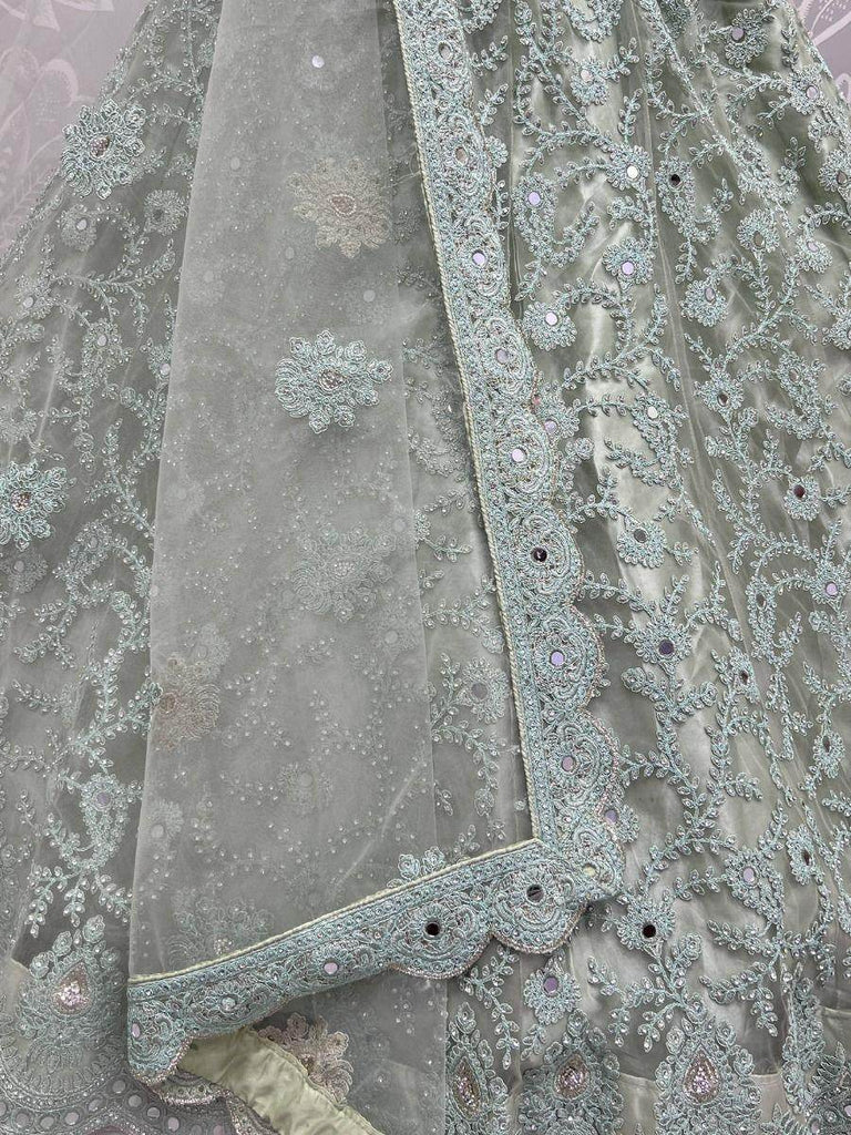 Beauteous Green Dori Embroidery Net Engagement Wear Lehenga Choli