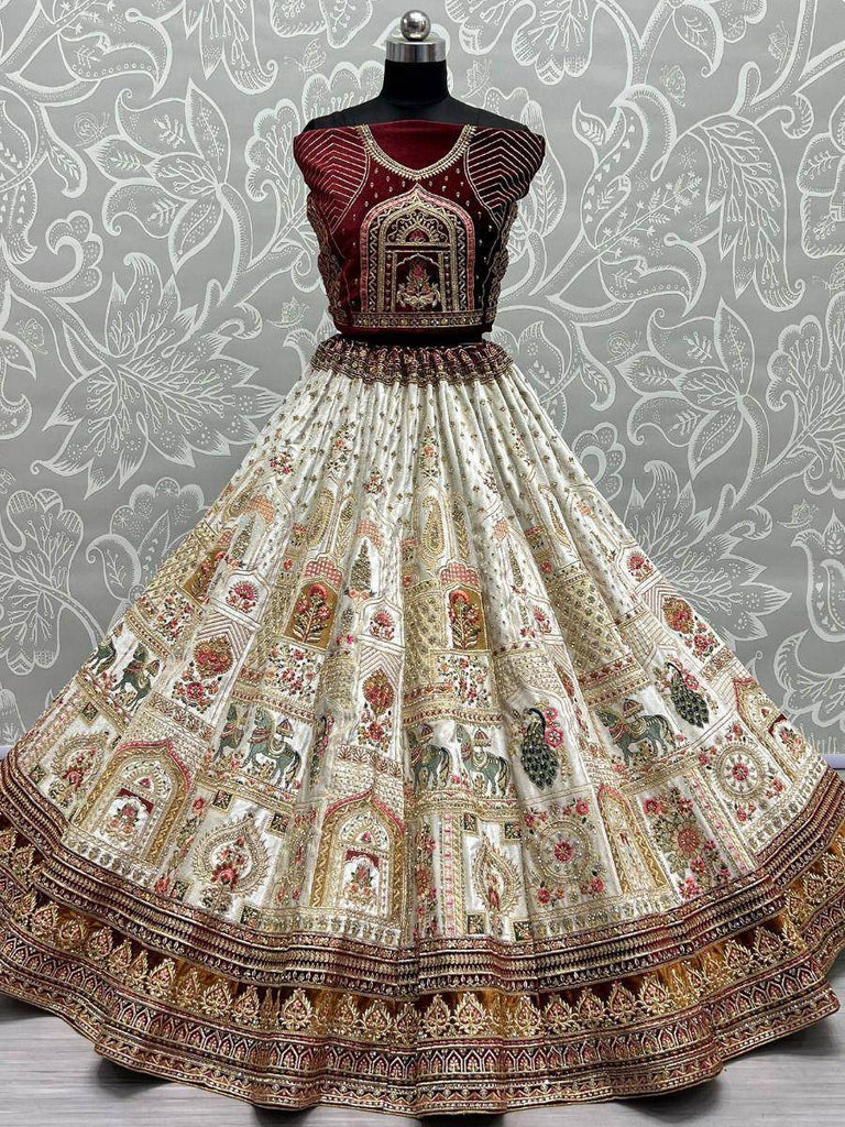 Babelicious White Fancy Embroidery Velvet Bridal Lehenga Choli