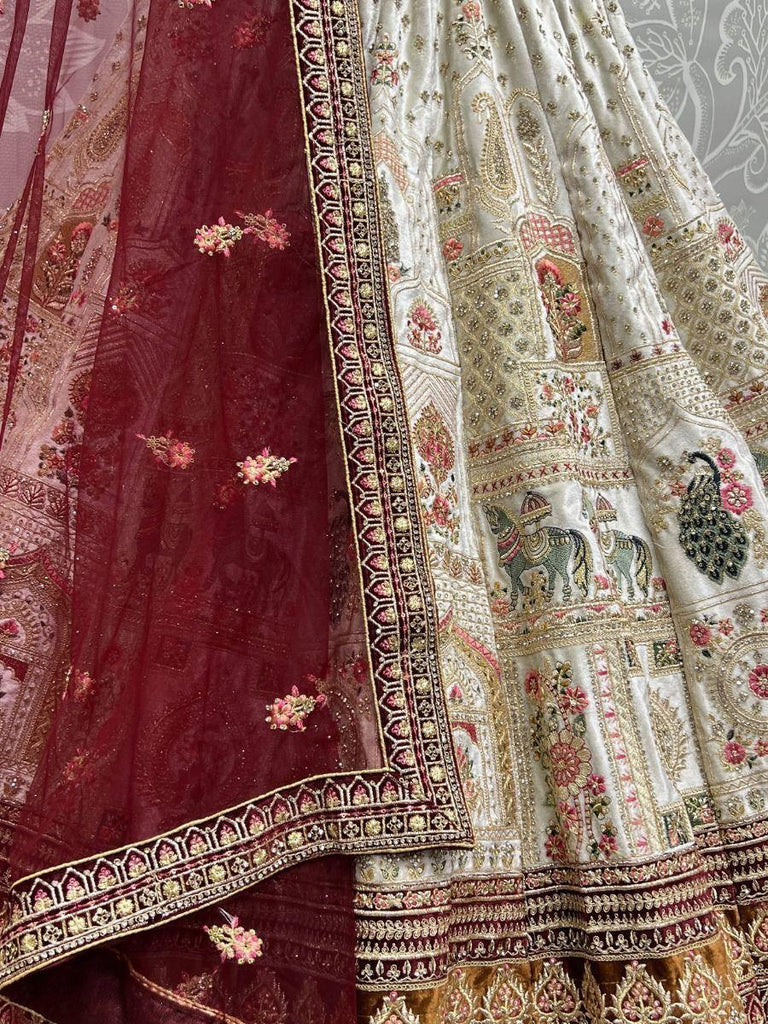 Babelicious White Fancy Embroidery Velvet Bridal Lehenga Choli