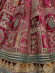Wonderful Rani Pink Zari Embroidery Velvet Bridal Lehenga Choli