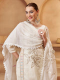Impressive Off White Thread Work Cotton Straight Suit With Dupatta