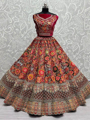 Majestic Pink Embroidered Velvet Bridal Lehenga Choli