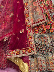 Majestic Pink Embroidered Velvet Bridal Lehenga Choli