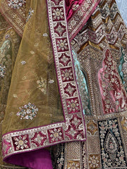 Ravishing Multi-Colored Embroidered Velvet Bridal Lehenga Choli