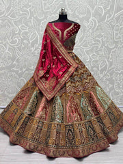Ravishing Multi-Colored Embroidered Velvet Bridal Lehenga Choli