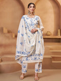 Mesmerizing Off White Cotton Embroidered Festival Wear Pant Suit