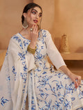 Mesmerizing Off White Cotton Embroidered Festival Wear Pant Suit