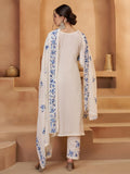 Mesmerizing Off White Cotton Embroidered Festival Wear Pant Suit