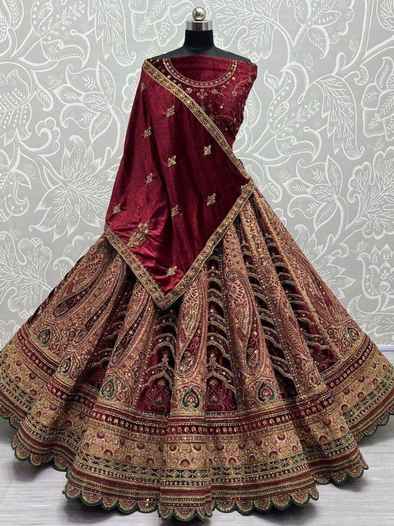 Worthy Multi-Color Embroidered Velvet Bridal Lehenga Choli