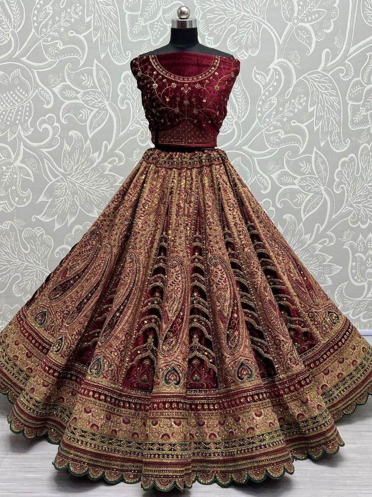 Worthy Multi-Color Embroidered Velvet Bridal Lehenga Choli
