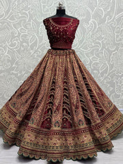 Worthy Multi-Color Embroidered Velvet Bridal Lehenga Choli