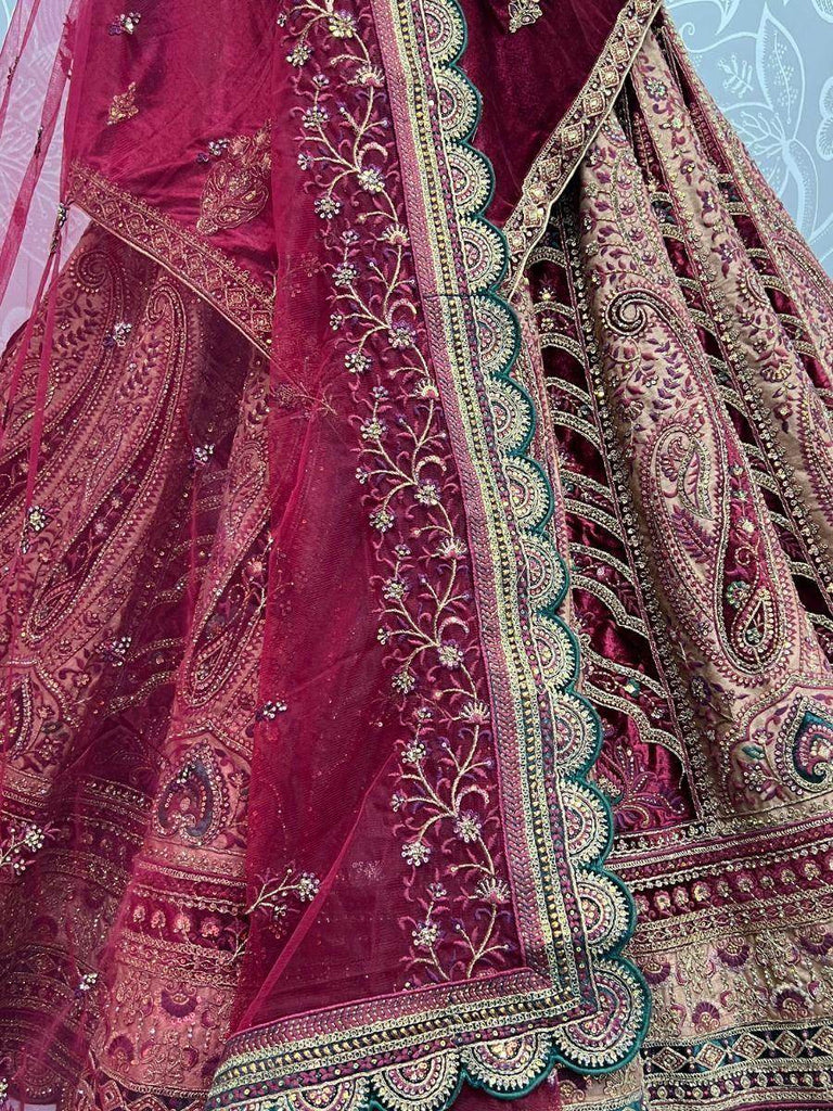 Worthy Multi-Color Embroidered Velvet Bridal Lehenga Choli