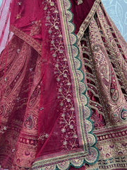 Worthy Multi-Color Embroidered Velvet Bridal Lehenga Choli