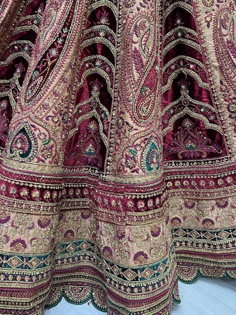 Worthy Multi-Color Embroidered Velvet Bridal Lehenga Choli