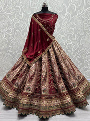 Meritorious Multi-Color Dori Work Velvet Bridal Lehenga Choli