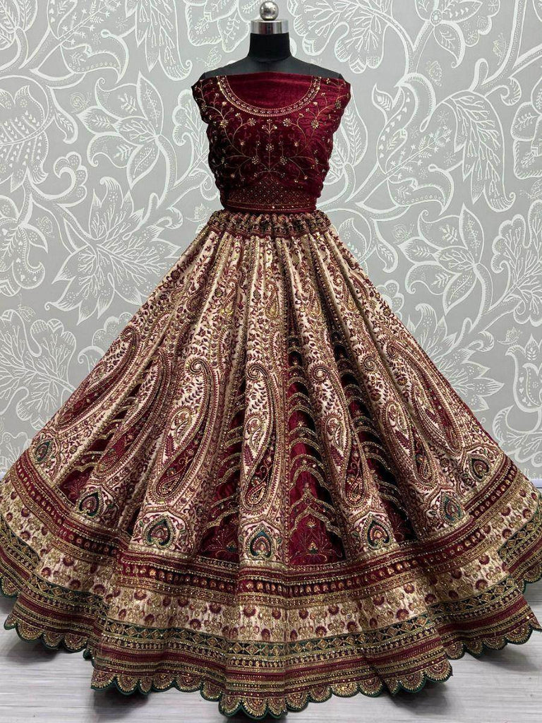 Meritorious Multi-Color Dori Work Velvet Bridal Lehenga Choli