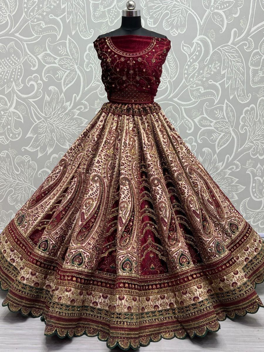 Meritorious Multi-Color Dori Work Velvet Bridal Lehenga Choli