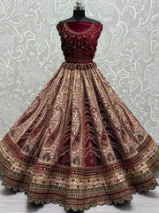 Meritorious Multi-Color Dori Work Velvet Bridal Lehenga Choli