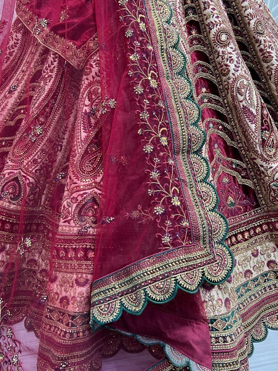 Meritorious Multi-Color Dori Work Velvet Bridal Lehenga Choli